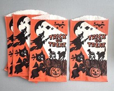 10 NOS Vintage Halloween Paper Treat Sacks Bags Witch Bat Cat Pumpkin Ghost VGC picture
