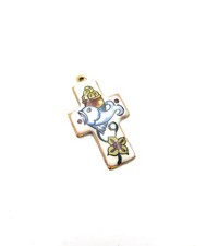 VTG Miracle of Loaves and Fishes Enamel on Copper Cross Pendant Unisex Religious picture