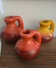 Vintage Artesanias La Carreta Mexican Pottery Jug Vases Set of 3 Hecho Mexico picture