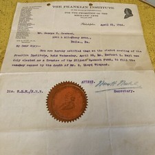 Franklin Institute of the State of Pennsylvania - 1904 Letter & Franklin Seal picture