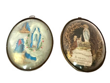 Rare Pair of Vintage French Lourdes Devotional Dioramas c. 1930s-1950s picture