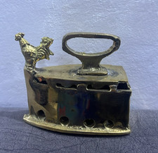 Vintage Solid Brass Mini Charcoal Iron Rooster Latch Desk Paperweight 11cm picture