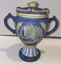 Amphora Czechoslovakia Amphora vase with lid knight 2 Handled Blue Eathenware picture