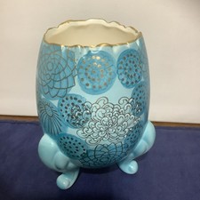  Vintage Inarco Egg Footed Vase Porcelain Blue Gold Trim Japan MCM Easter L1 picture