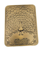 Vintage 1990 Bronze Birthday Plaque Peacock Relief Desk Decor Paperweight picture