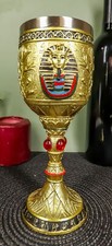 Golden Egyptian Pharaoh King Tut Resin Wine Goblet Chalice Stainless Steel Liner picture
