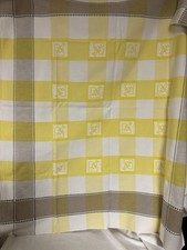 Vintage Yellow Gingham Tablecloth, Checkered Floral Motif, 31