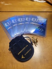 Embraer E175 Five Trading Cards And Velvet Pouch With Airplane Pin Lot picture