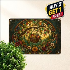 Mystic Forest Sunbeam Sign Whimsical Bohemian Woods Metal Tin Wall Plaque picture