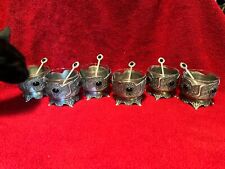 Set Of 6  Pewter Gothic Bowl Holder With Stone  And Teaspoons picture