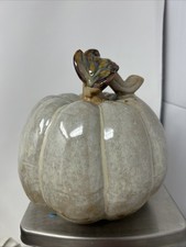 Stoneware  Pottery 6” Tall Pumpkin Neutral Minimalist Halloween Fall Decor picture