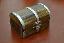 CARVED TREASURE CHEST JEWELRY TRINKET WOOD BOX #F-391 picture