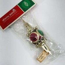 Vtg Shiny Brite Christmas Ornament Gold Plastic Tiered Jeweled Single Pack 4in picture