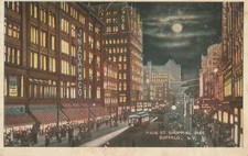 Buffalo NY Main Street Shopping District Night Postcard 1919 Streetcar Trolley picture