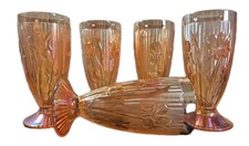 VTG Lovely Jeanette Glass Co. Iridescent  Iris & Herringbone 5 Glasses Beautiful picture