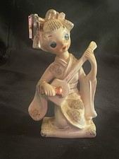 Vintage Ucagco Japan Ceramic Geisha Figurine Playing Shamisen Lute 1950s Big Eye picture
