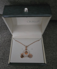 Disney Parks Crislu Rose Cinderellla Pave Pumpkin Coach Necklace - New in Box picture