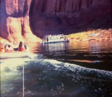 1979 Photo Slide Water Skier View Of Boats and Walls of Lake Powell  picture