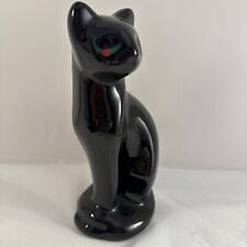 Vintage Art Deco Retro Black Cat Figurine Green Red Eyes Ceramic MCM 8.5