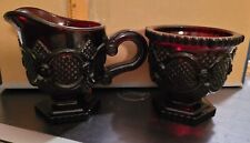Vintage Avon Ruby Red Cape Cod Glass Creamer And Sugar Bowl Set picture
