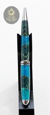 Handmade Designer Chrome Pen Striking Ocean Blue Acrylic laminated Green Maple picture