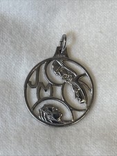 Vintage Catholic Holy Family St Joseph Mary baby Jesus Silver Tone Pendant picture