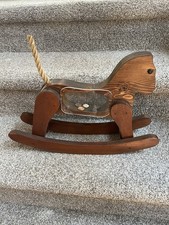 Vintage Wooden Rocking Horse Bank With Acrylic Viewer And Rope Tail picture