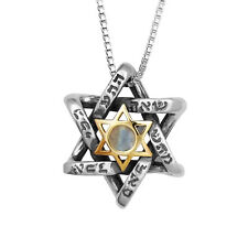 Pendant Star of David w/ Labradorite Gemstone Gold 9K Sterling Silver Necklace  picture