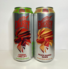 Mountain Dew Energy Cherry Lime Lift & Peach Mango Dawn Lot of 2 Full Cans Disc. picture