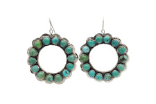 1980's Oscar Betz Potosi Round Turquoise sterling silver dangle drops earrings picture