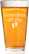 Promoted to Grandma Est 2026 Beer Glass, 16Oz Engraved Pint, New Grandparent Gif picture