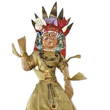 Vintage Nepal National Souvenir Handmade Wood Doll Hindu Ceremonial Dress 2 picture
