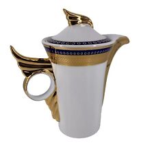 Hand painted art deco 24K gold / blue winged Coffee Pot, Imperial Italian Design picture