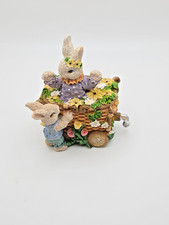 Easter Bunny Rabbit Figurine Flower Cart Basket Woven Resin Cottagecore Decor picture
