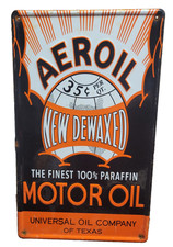 VINTAGE AEROIL SIGN OLD EMBOSSED METAL UNIVERSAL MOTOR OIL CO. TEXAS GAS PETROL picture