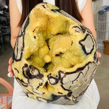 40 LB Natural Septarian Dragon Egg Geode Yellow Calcite Crystal Druzy healing picture