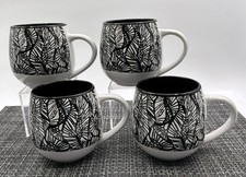 4 Discontinued Karma Gifts Black White Boho Mugs Botanical  Leaf  16 Oz. EUC picture