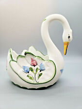 Porcelain Swan Planter Portugal Handpainted picture