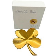 Vintage 1981 Gerity 24K Gold Plated 4 Leaf Clover 50th Anniversary Paperweight picture