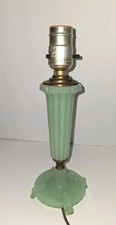 Vintage Ribbed Jade Jadite Boudoir Table Lamp 8.5