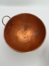 Vintage Copper Hanging Bowl Wire Bail Handle Riveted Round Bottom Kitchen picture