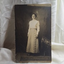 Real Photo RPPC 1900s Woman Portrait Long Dress Divided Back Unposted picture