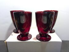 Set of 4 Anchor Hocking Glass Ruby Red Footed Iced Tea Goblets picture