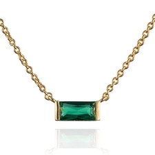 Namana Dainty Gold Necklace for Women with Single Emerald Green Stone picture