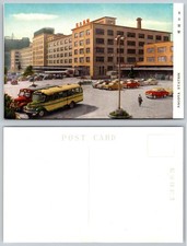 Vintage Nagoya Station Postcard Japan 1950s Classic Cars Bus Street Scene picture