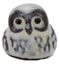 Vintage Ceramic Owl Figurine Brown & White Glazed Pottery Made in Taiwan – 1