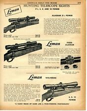 1956 Print Ad of Lyman Alaskan & Wolverine Hunting Telescope Sights Rifle Scopes picture