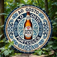 Vintage Super Bock Beer Tin Metal Signs Home Décor in Portuguese Tiles -Round Wa picture