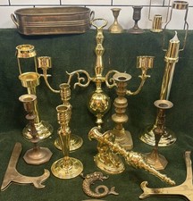 Lot 16 Brass Candlesticks, Sconce, Book Art Plate Display, Flower Tray + More picture