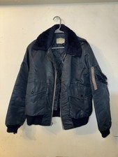 VINTAGE Blue Schott NYC  Fur Collar Bomber Jacket Flight Medium size B-15A picture